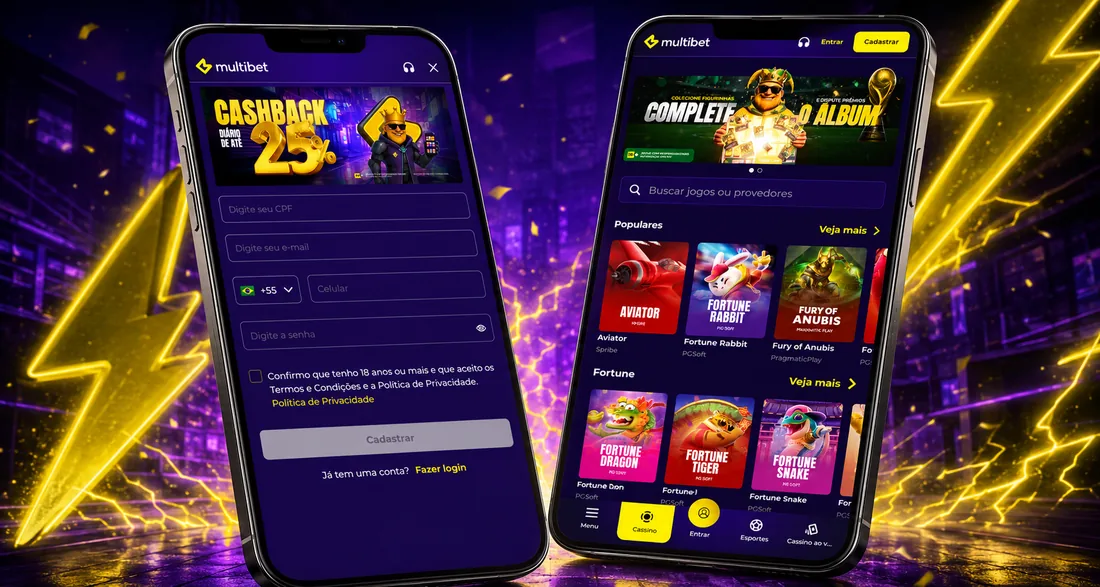 Aplicativo da MultiBet aberto em dois celulares